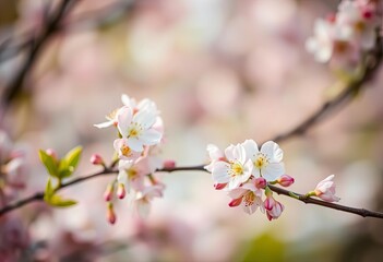 Obraz premium Soft-focus spring blossoms, pastel colors, bokeh effect, spring background, green