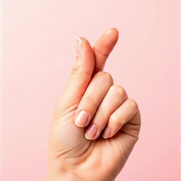 Finger heart hand gesture symbol of love on pink background