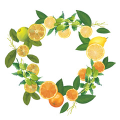 Fresh summer fruits and vegetables border frame with apples, strawberries, carrots, and tomatoes for a healthy vegetarian food collection