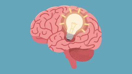 Lightbulb illuminating a detailed human brain.