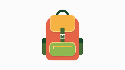 A flat design illustration of a colorful backpack with orange, green, and yellow accents, suitable for school or travel.