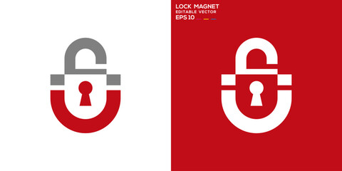 Padlock magnet logo. Security, attraction, gravity, lock. Vector icon symbol template EPS 10.