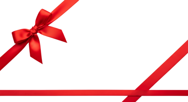 Elegant red ribbon and bow isolated on transparent background, perfect for adding a touch of sophistication to your gift and celebratory designs