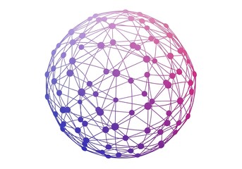 Interconnected Network Sphere A Lavender and Magenta Wireframe Globe of Dots and Lines, Abstract Digital Illustration on White, Representing Connectivity and Modern Technology!