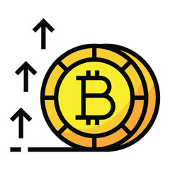 Bitcoin coin with upward arrows indicating growth