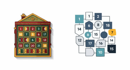 Naklejka premium Christmas icon vector 2025 advent calendar house christmas holiday countdown festive tradition december celebration numbered doors gift idea