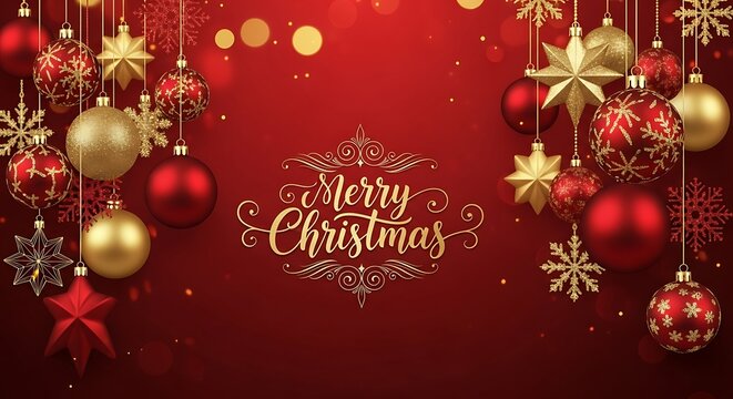 Elegant christmas ornaments and decorations on a red background create a festive and luxurious atmosphere for the holiday season