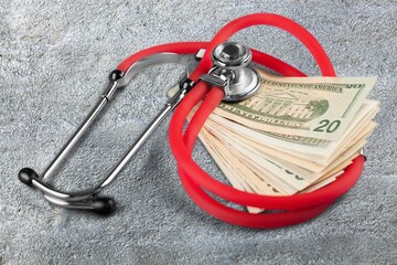 medical document and money dollar banknote, treatment expense