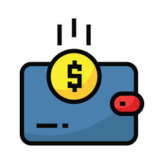 Blue wallet with dollar coin and red closure