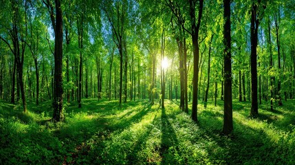 Sunlight Piercing Lush Forest Canopy