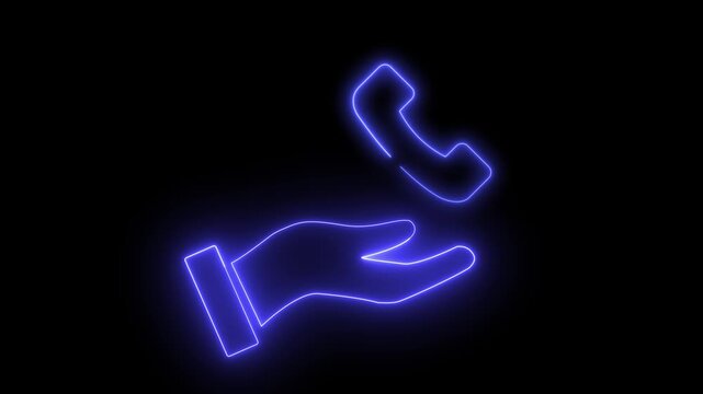 Neon light effect animation of a hand holding an analog telephone speaker icon