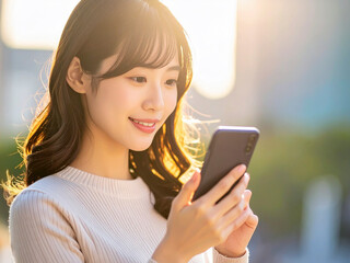 若い女性とスマホ　生成AI