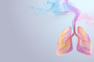 Obraz premium Vitality of the Lungs: A vibrant and artistic representation of human lungs with colorful, flowing energy, symbolizing life, breath, and health in a digital illustration.