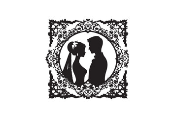 Romantic Wedding Couple Silhouette in Frame