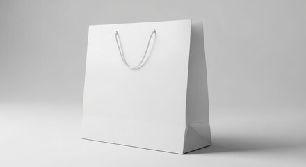 Blank white paper shopping bag, studio shot, ready for design mockups.