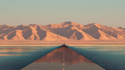 Pixelated Road To Mountains Landscape