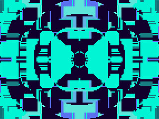 Fototapeta premium Abstract kaleidoscope symmetrical digital artwork, forming a kaleidoscopic geometric tunnel with pixelated depth and futuristic vibes