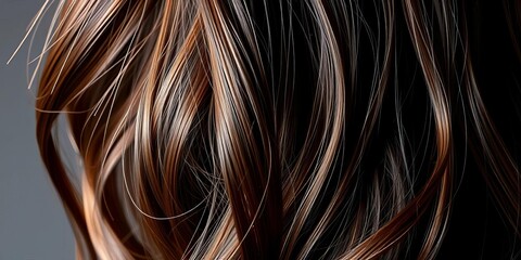 Naklejka premium Deep, glossy brunette tresses cascade, reflecting light, lowlights, haircare