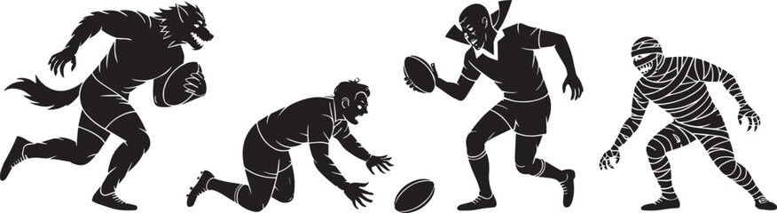 Halloween Rugby Team Werewolf Vampire Zombie Sport Silhouette Celebration October Fun Game