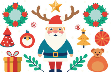Festive santa claus christmas vector bundle illustration with ornaments and gifts vector