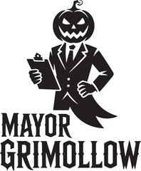 Pumpkin Head Mayor Grimollow Clip Board Halloween Silhouette Character Design