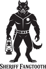 Sheriff Werewolf Lantern Badge Gun Belt Character Logo Vector Illustration