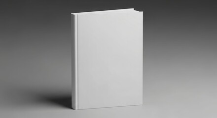 A blank, white, hardcover book stands upright against a gradient gray background, ready for a cover design.