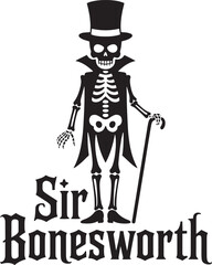 Sir Bonesworth Skeleton Top Hat Cane Character Logo Vector Illustration