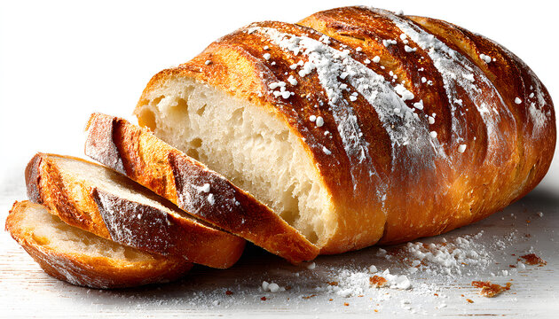 artisan bread loaf slices isolated on transparent background