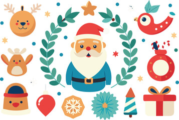 Festive christmas vector bundle featuring santa claus and reindeer illustrations for eps vector