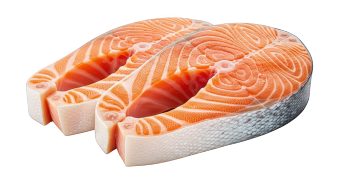 Two Fresh Salmon Steaks on a Checkered Background Ready for Cooking Delicious Seafood Meal with Omega-3 Fatty Acids and Nutrients for a Healthy Diet and Lifestyle