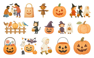 Fototapeta premium Charming Halloween-themed illustrations collection.