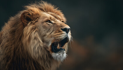 Fototapeta premium a sharp hd image of a roaring lion highlighting its fierce expression and majestic mane
