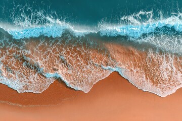 Aerial View Of Foamy Waves Crashing On Sandy Beach