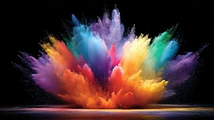 Colorful Powder Explosion Burst Against Black Background