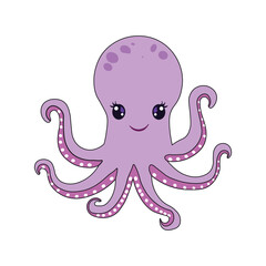 Cute octopus cartoon character with smiling face and playful purple tentacles
