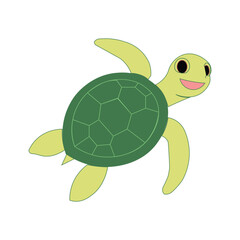 Turtle character with shell smiling happily in green fun cartoon style