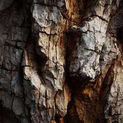 Intricate Patterns of Time Exploring the Rich, Rugge Texture of Bark on an Ancent Tree Trunk in a SereneForest Environment