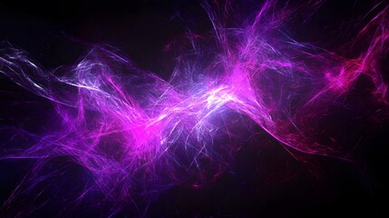 Vibrant purple and pink abstract design featuring flowing, ethereal shapes against a dark background.