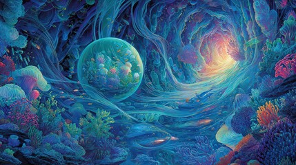 Abstract Colorful Space Scene With Planet