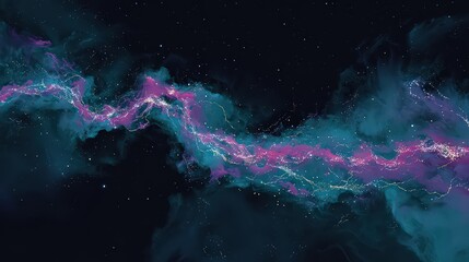 Abstract Cosmic Nebula Displaying Colorful Streaks And Stars Against Dark Background