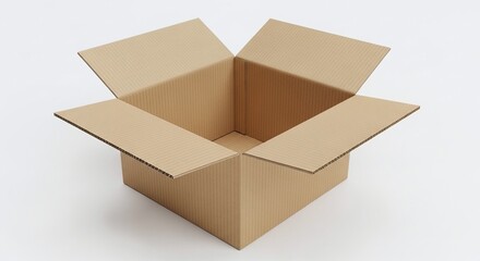 Empty Cardboard Box Open, Isolated on White Background