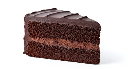 Chocolate Cake Slice in Closeup with White Background