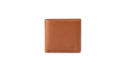 Brown Leather Wallet Displayed, Isolated on White Background
