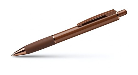Brown Gel Pen Laying Down, Isolated on White Background