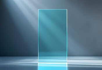 Minimalist tempered glass panel standing in soft light with sleek edges transparent surface and clean reflective glow architectural material showcasing elegance strength and contemporary design