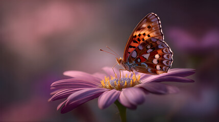 Delicate Dance of Nature: apturing the Moment of a Btterfly's Graceful Landingon a Vibrant Blooming Flowr