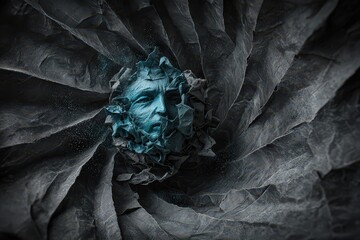 Abstract Face Emerging from Dark Swirling Textile