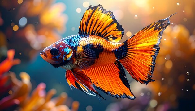 Colorful Betta Fish in Aquarium.