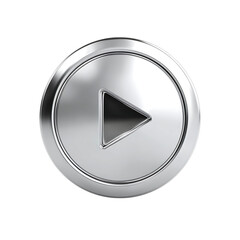 Silver play button isolated on transparent background.